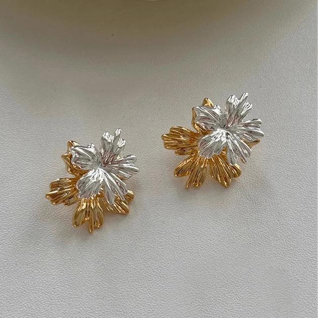 PONYKISS Sterling Silver 18K Gold Flower Stud Earrings for Women Cute Plant Fine Minimalist Light Luxury Accessories
