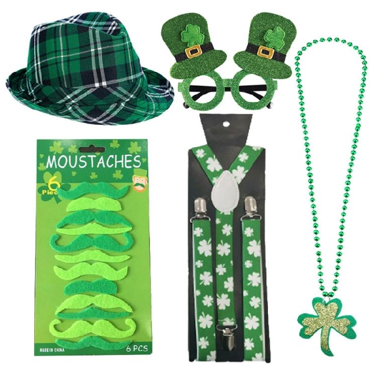 Patrick's Day Outfits Accessory Irish Festival Costume Accessories with Hat Bowtie Necklace Glasses Suspenders Stockings