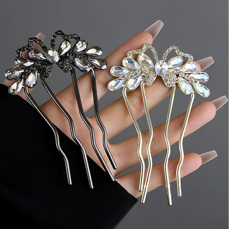 Fashion Zircon Pearl U-Shaped Hair Sticks New Chinese Style Hair Stick for Women Bun Comb Hanfu Hair Clips Hair Accessories
