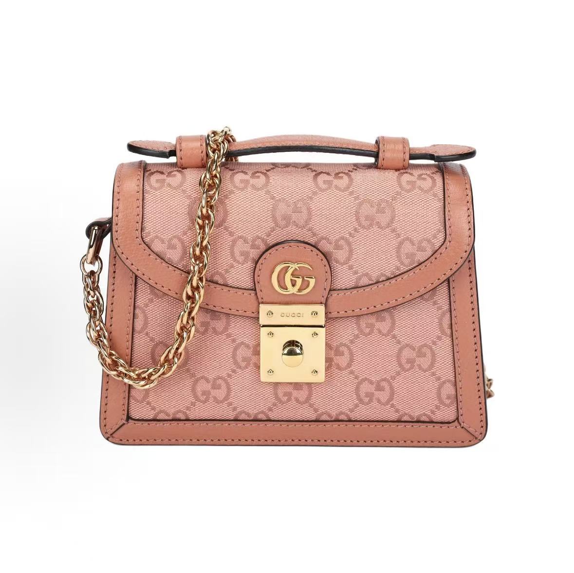 

Gucci Ophidia Double G Logo Metal Decoration Canvas And Leather Patchwork Shoulder Bag Messenger Bag Handbag Regular Female Pink Basic+Dust Bag рожевий