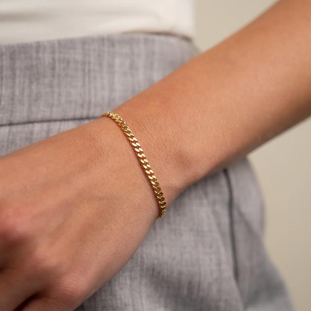 Gold Stainless Steel Double-Sided Polished Cuban Chain Bracelet for Women - Minimalist Titanium Steel Jewelry