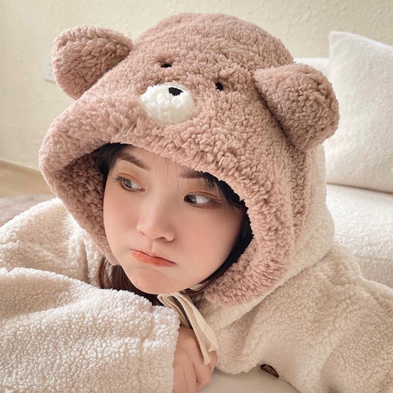 Female Hat Sweet Skiing  Warm Keeping  Cycling Windproof Lace Up Cute Lamb Hair