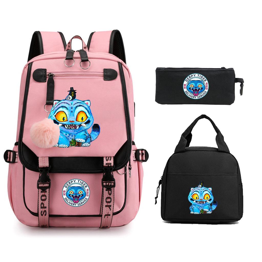 Animation Cartoon Printing Large Capacity Student School Bag Children'S Meal Bag Casual Pencil Bag Three-Piece Set