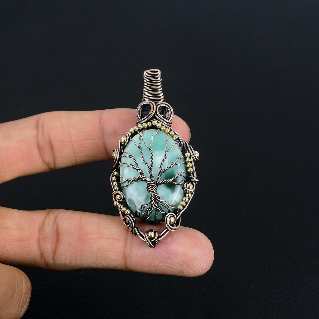 Tree Of Life Hemimorphite Pendant, 999 Copper Wire Wrapped Jewelry, Gemstone Jewelry Pendant, Handmade Wedding Gift Jewelry