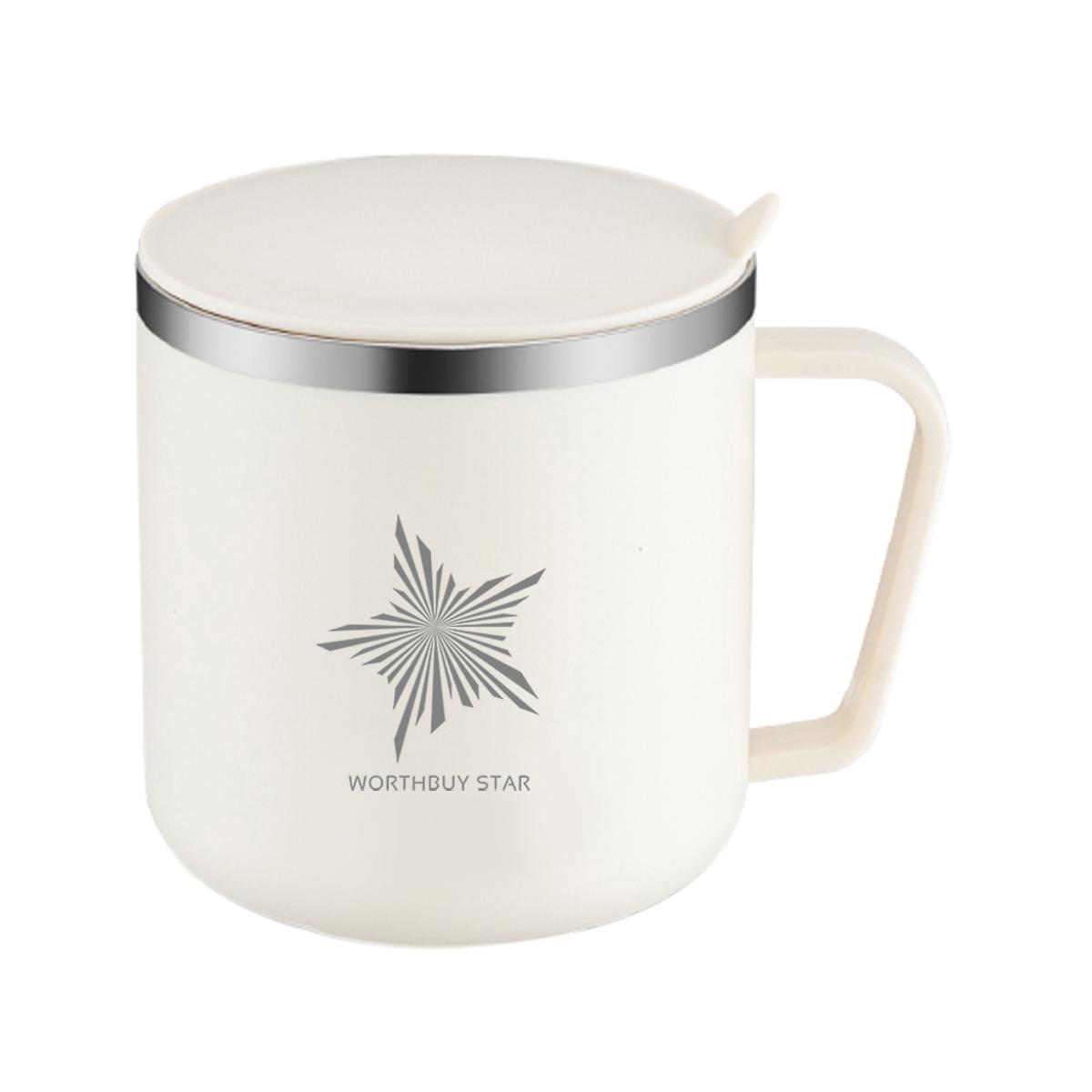 

Двойная стенка анти-обжигающая кофейная кружка 304 нержавеющая сталь стакан 400 мл анти-обжигающая питьевая чашка с ручкой посуда для напитков кремовый