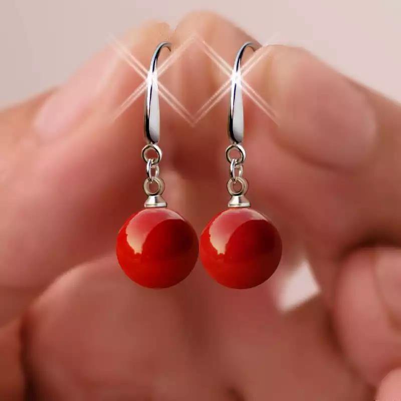 High Quality Elegant Red Drop Glaze Love Heart 925 Silver Needle Ladies Tassel Stud Earrings Jewelry Anti Allergy