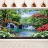 Polyester Landscape Waterfall and Forest Flower Background Banner - Universal Multi purpose Indoor and Outdoor Decoration