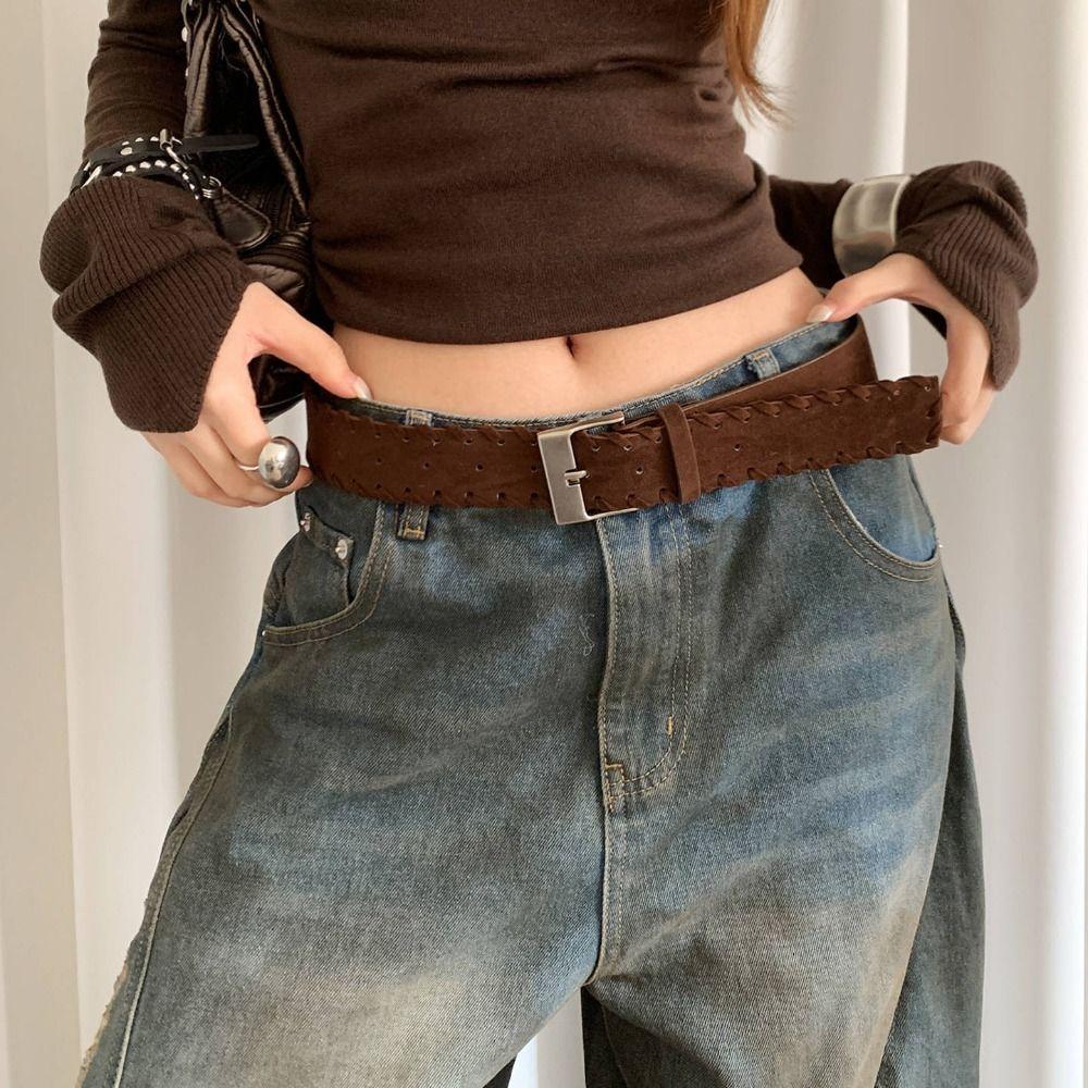 Pin Buckle Suede Leather Belt Luxury Design Woven Waistband Women Waist Belt Coat Skirt Decoration