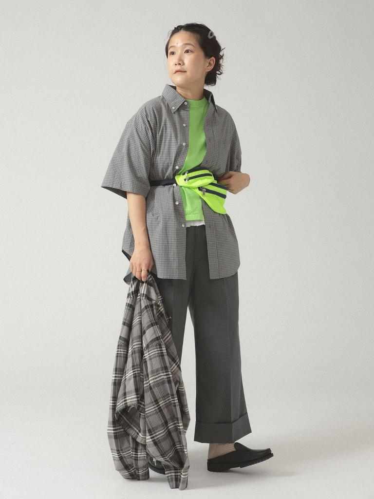 Beams Boy S/S Shirt, Boy Check, Big Button-Down Shirt, Women's, Gray Free