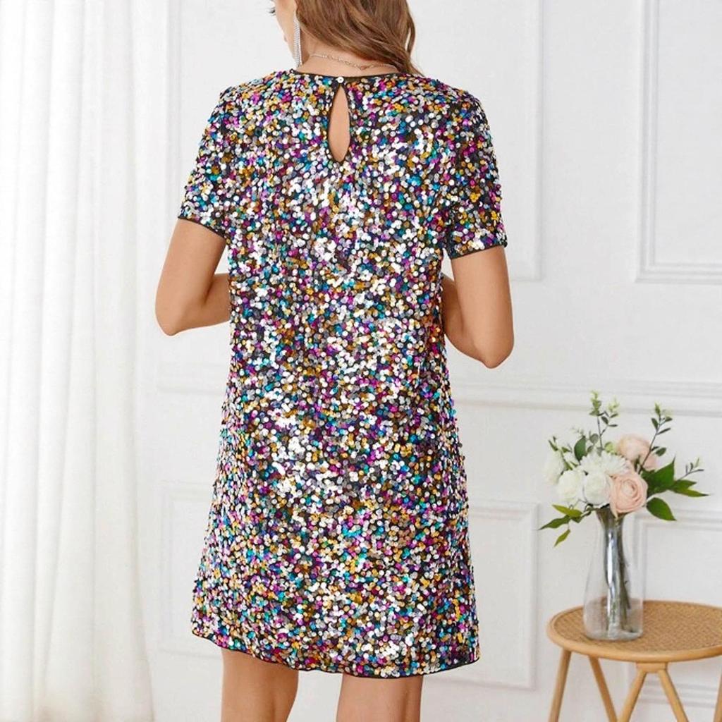 2026 Europäisches & Amerikanisches Damen Pailletten Slim-Fit Sommerkleid
