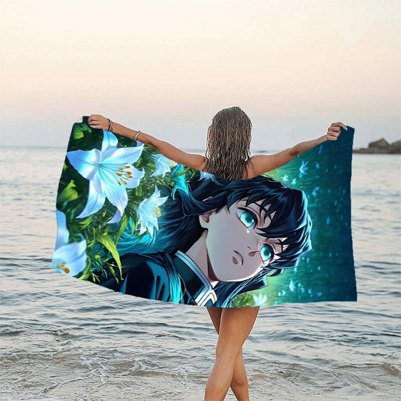 1pc Demon Slayer4 Beach Towel, Beach and Seaside Swimming Pool Equipment, Fashion Pattern, Rectangular, Travel Essentials