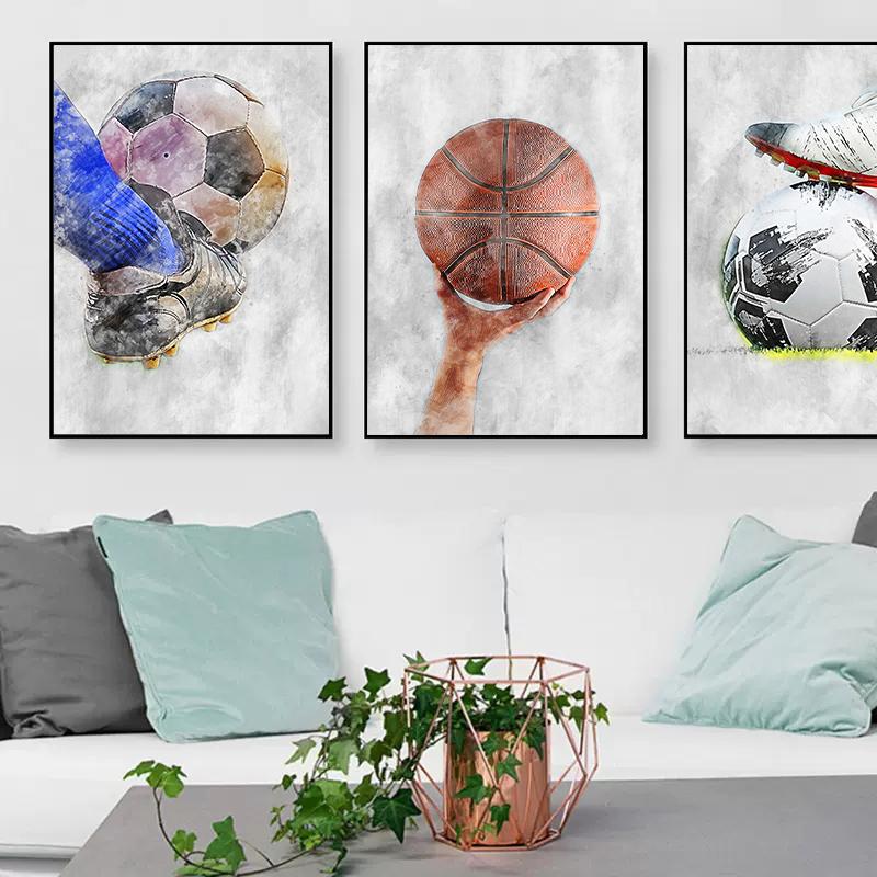 Moderní Basketbal Fotbal Fotbal Plakát Obrazy na plátně Míčové sporty Plakát Tisk Nástěnné umění Obraz Výzdoba obývacího pokoje Cuadros