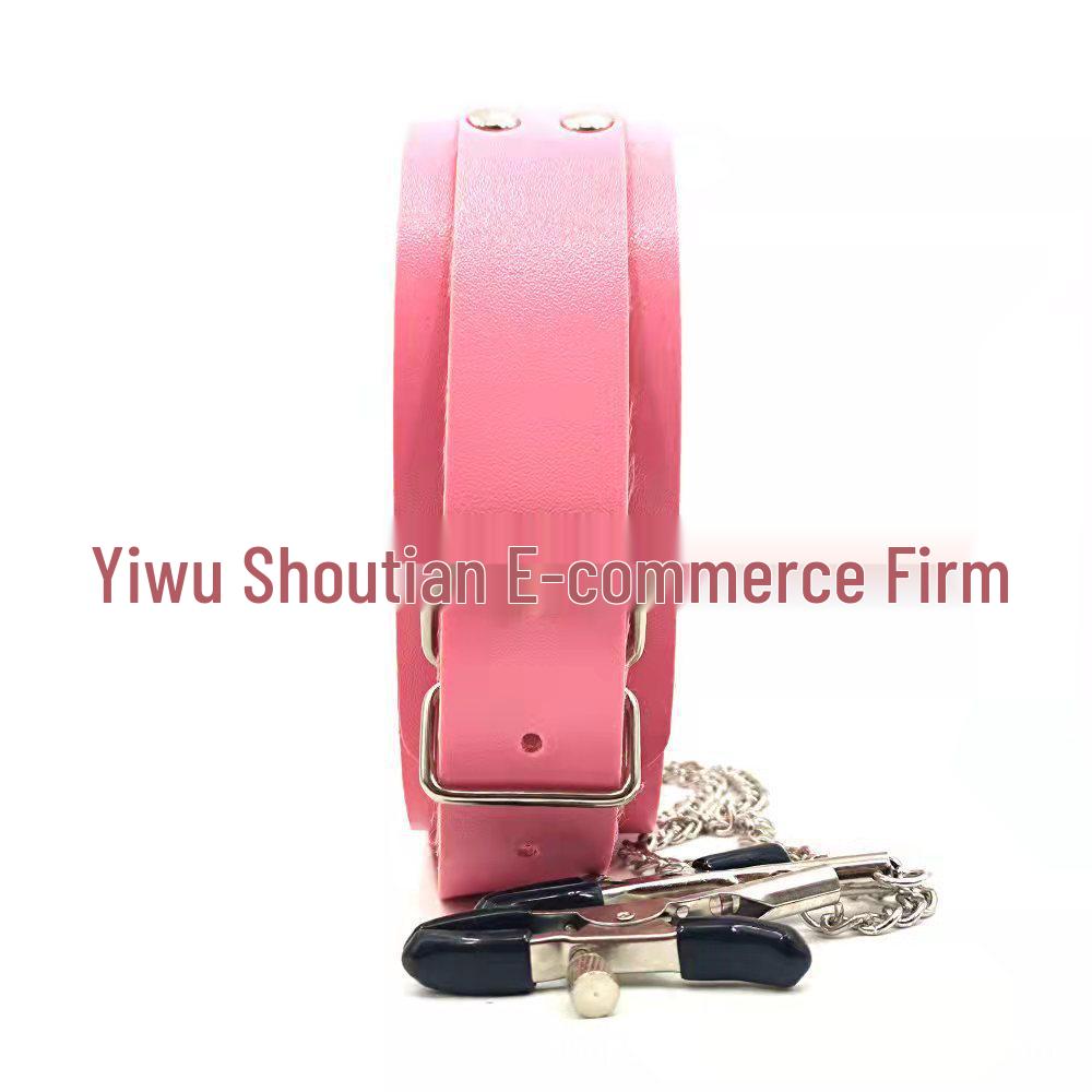Leather Women's Bondage Choker with Nipple Clamps - Erotic Flirtatious Adult Toys.