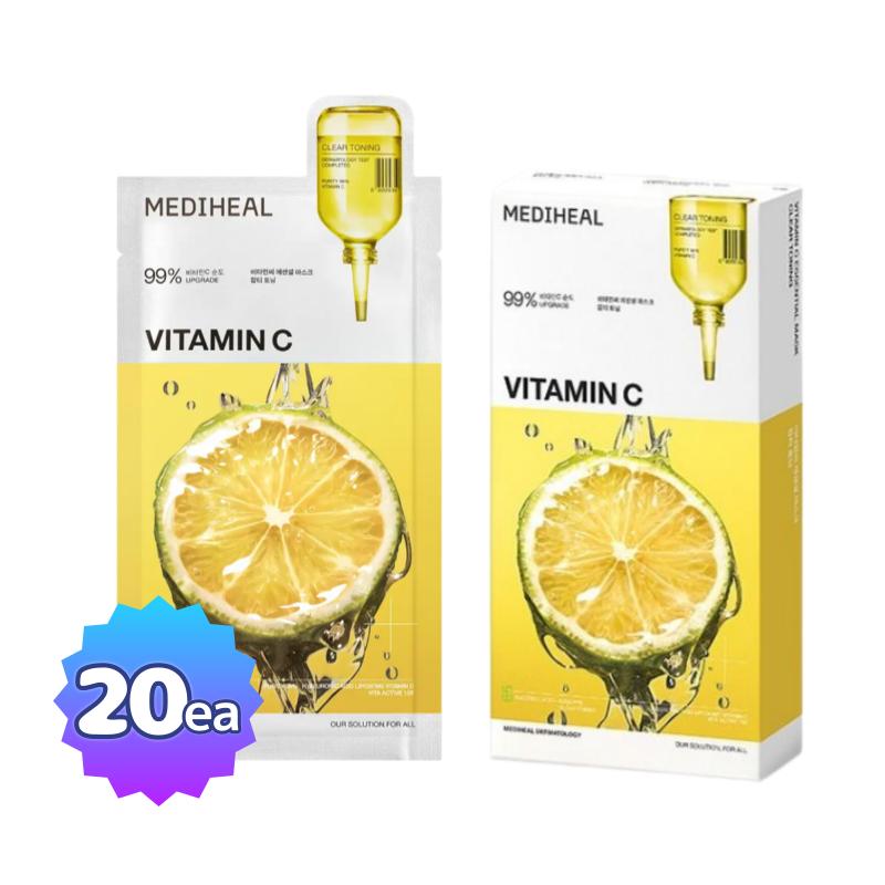 [MEDIHEAL] Vitamide Brightening Essential Mask 24ml x 20ea Intensive Vitamin C Radiance & Tone-Up Bulk Set