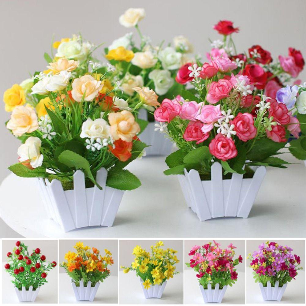 10 Styles Artificial Flowers Plastic Fake Flower Potted New Simulation Plant  Home Decor