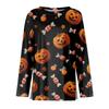 Womens Halloween Print Long Sleeve Top Round Neck Casual Pullover Shirt with Side Slit Hem Lightweight Stretchy Fabric