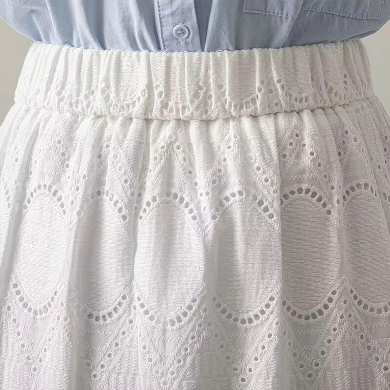 Half-body Skirt Women Lace Hollowed Out Casual High Waist Lace Comfortable Cotton Half Skirt