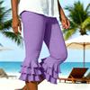 Damen Y2K Style Yoga Capri-Hose Lagen-Rüschensaum Kurze ausgestellte Leggings Sommerlich Lässig Stretch Schlanke Passform Ausgestellte Hose