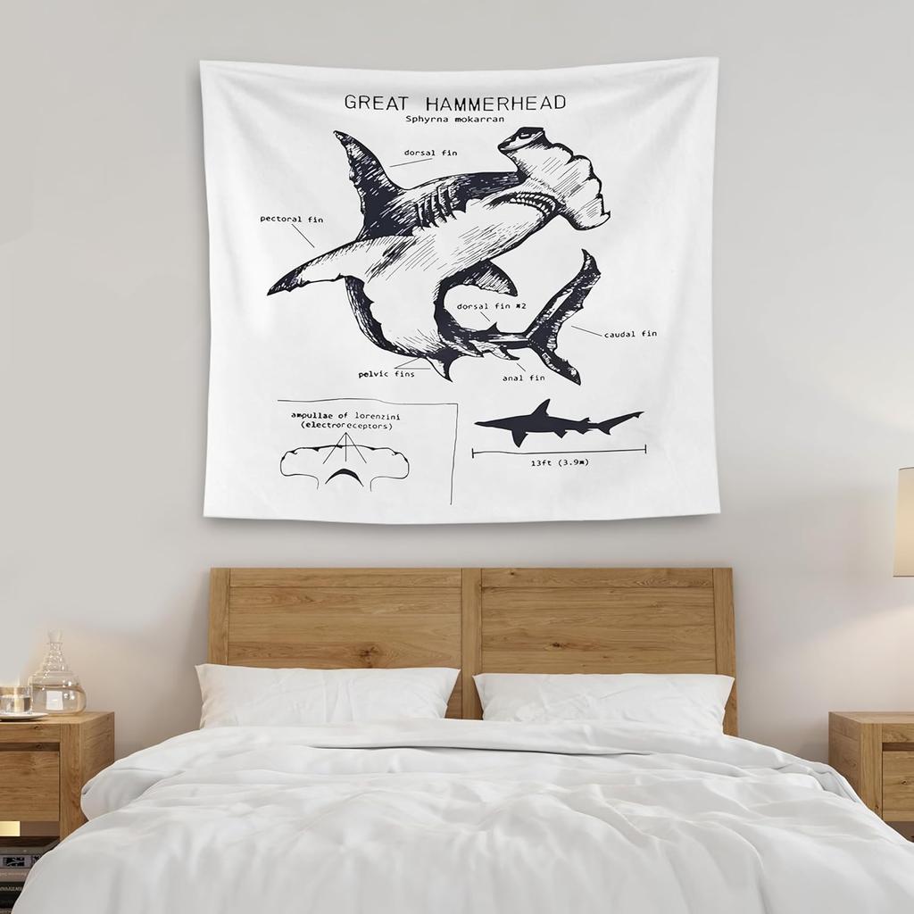 Arazzo Squalo, Arazzo Squalo Martello Grande Appeso a Parete, Oceano Spiaggia Squalo Martello Grande Decorazione da Parete Coperta per Aula
