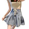 Women's Fashion Anti-Walking Denim Pleated Skirt Corseted Half-body Skirt With Lined Word Short Skirt