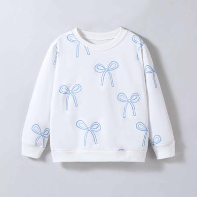 Sweatshirt For Kids 2-7 Years Old Girl Round Neck Cute Bowknot Print Long Sleeve Top Shirt