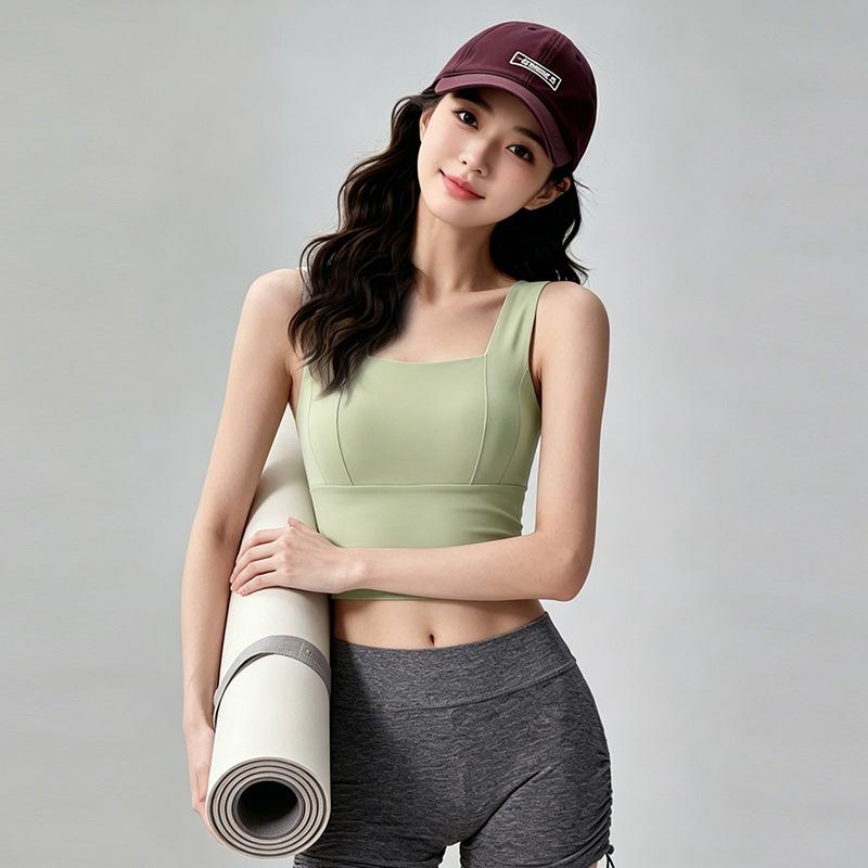 Yoga underwear women with chest pads shockproof gathering running fitness vest square neck beautiful back wear short top