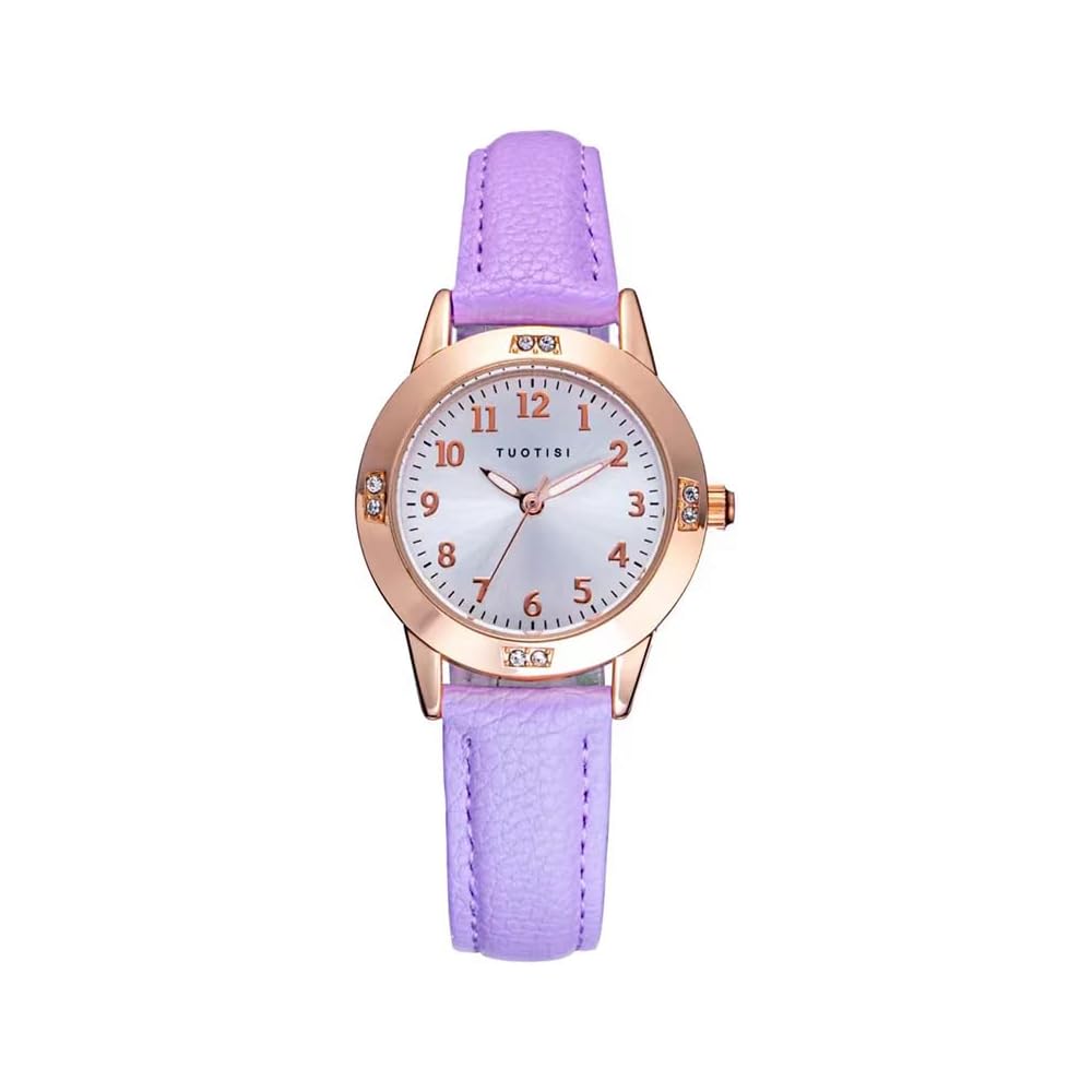 Girls Quartz Round Face Watch Arabic Numerals Analog Daily Waterproof for Women Students Purple