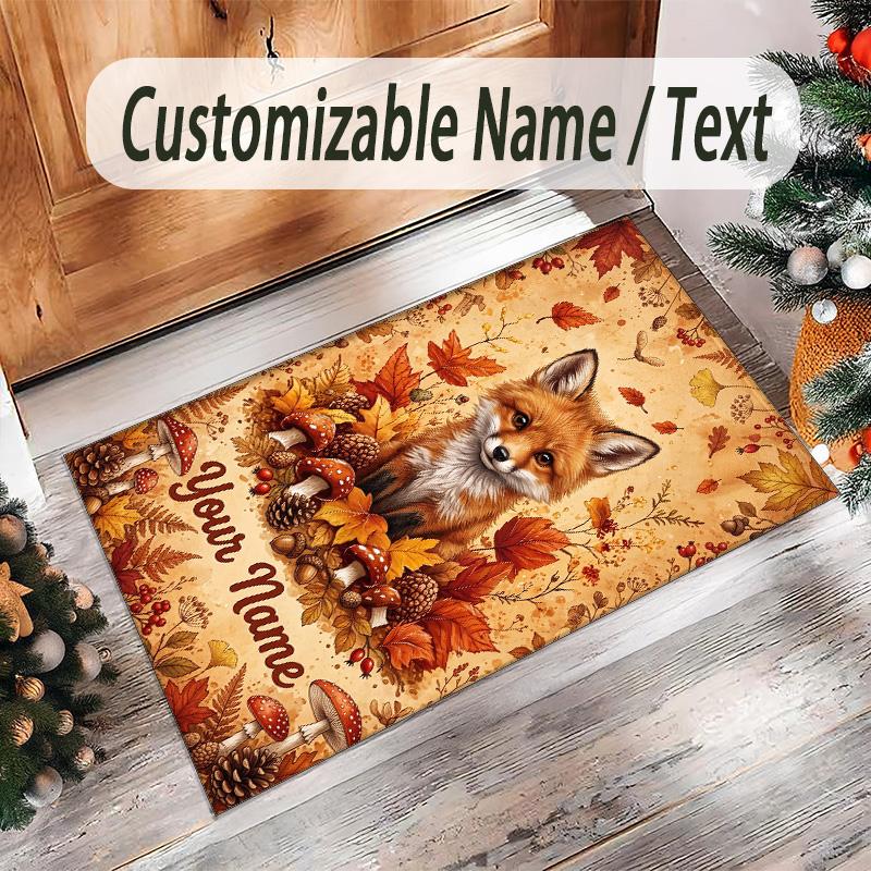 Fox Theme Crystal Velvet Floor Rug Personalized Custom Name Text Warm Carpet Home Decoration