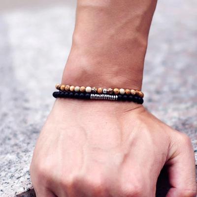 Neue 4mm Stein Armband Männer Natürliche Vulkangestein Tigerauge Braslet Perlen Silber Farbe Hämatit Elastische Braclet Pulsera Hombre