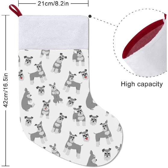 Miniature Schnauzer Pattern Christmas Stockings White Super Soft Plush Fashion Christmas Decor Xmas Stockings