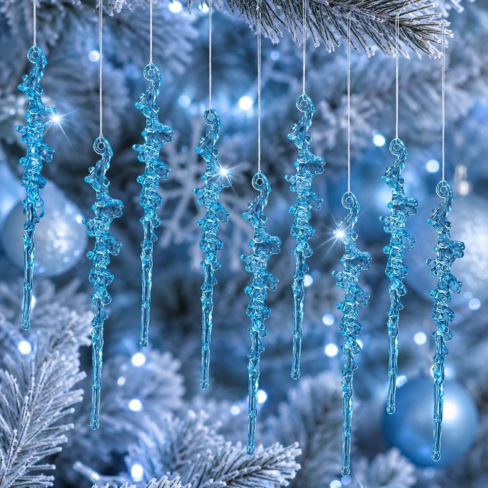 Clear Acrylic Icicle Ornaments Twisted Water Drop Design Snowflake Ornaments Set  Home Decoration