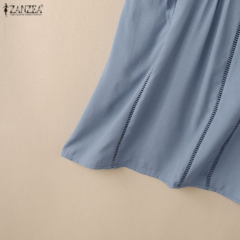 ZANZEA Women Casual Round Neck Solid Color Summer Short Sleeve Blouse