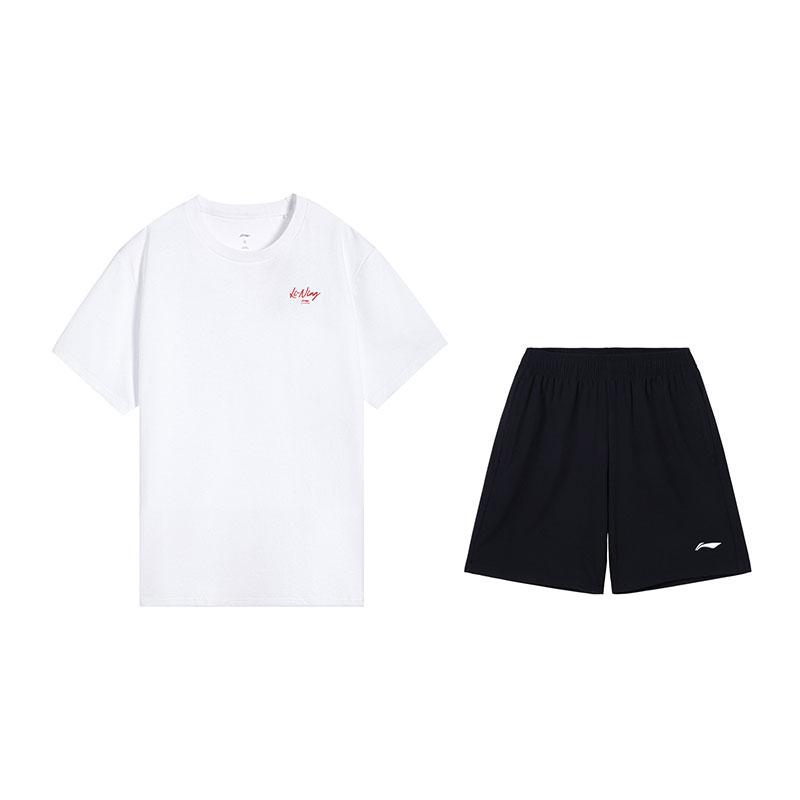 

Li-Ning Versatile Fashion Breathable Short Sleeve Comfortable Shorts Casual Sports Suit Men suit White Black W873-1+W685-1 6XL