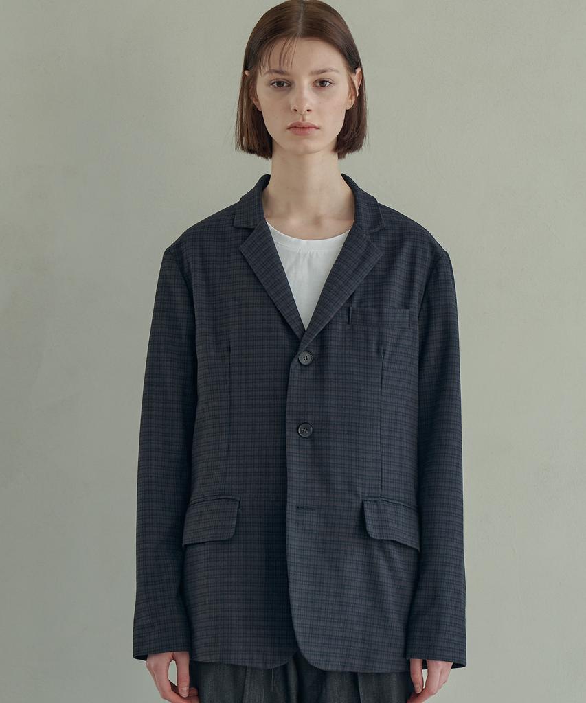 Trip Le Sens Basic Check Single Blazer_Navy Brown