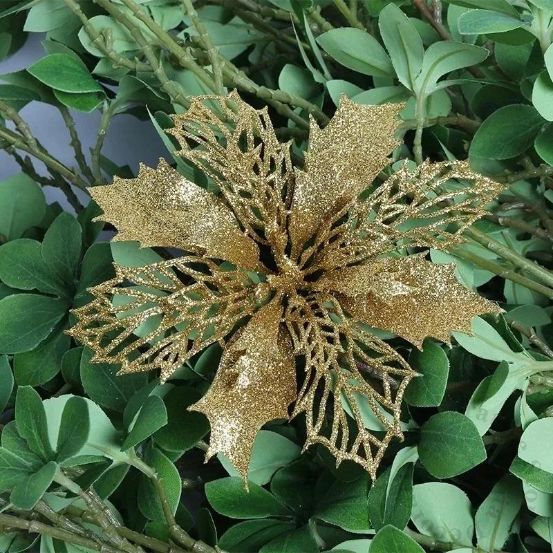 

11/16cm 5Pcs Glitter Flower Head Christmas Decoration Xmas Tree Hanging Artificial Flower Winter New Year Craft Wreath Decor 11cm 5Pcs шампанського