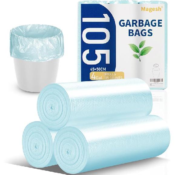 Small Trash Bags, Magesh 4 Gallon Trash Bag/Small Garbage Bags, Strong Wastebasket Liners for Bathroom Bedroom Office Trash Can, Clear 200 Counts 4 Gallon Blue