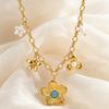 18K Gold Plated Flower Pendant Necklace for Women Heart Imitation Pearl Floral Charms Necklace Stainless Steel Statement Jewelry