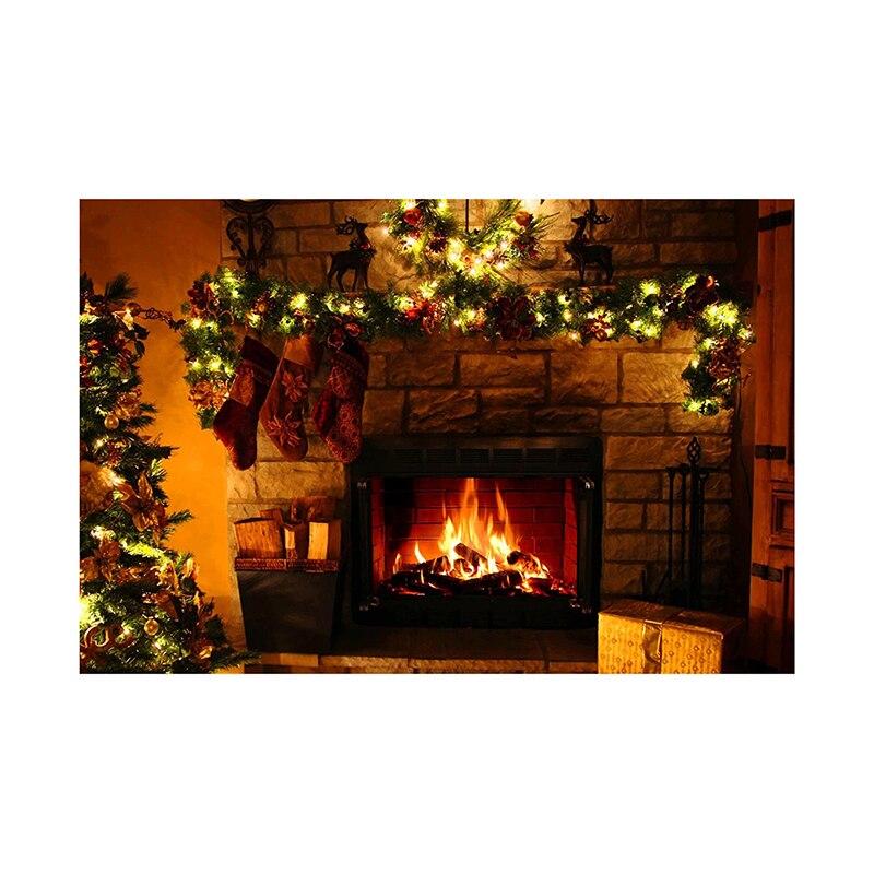 Christmas Fireplace Photography Backdrop Xmas Tree Stocking Photo Background Props for Holiday Family Portrait Studio Shoot Video Party Decor