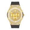 44mm Men's Watch Waterproof Rainbow Diamond Case Luxury Gold Quartz Watches For Male Week Day Display Rubber Strap Hand Clock