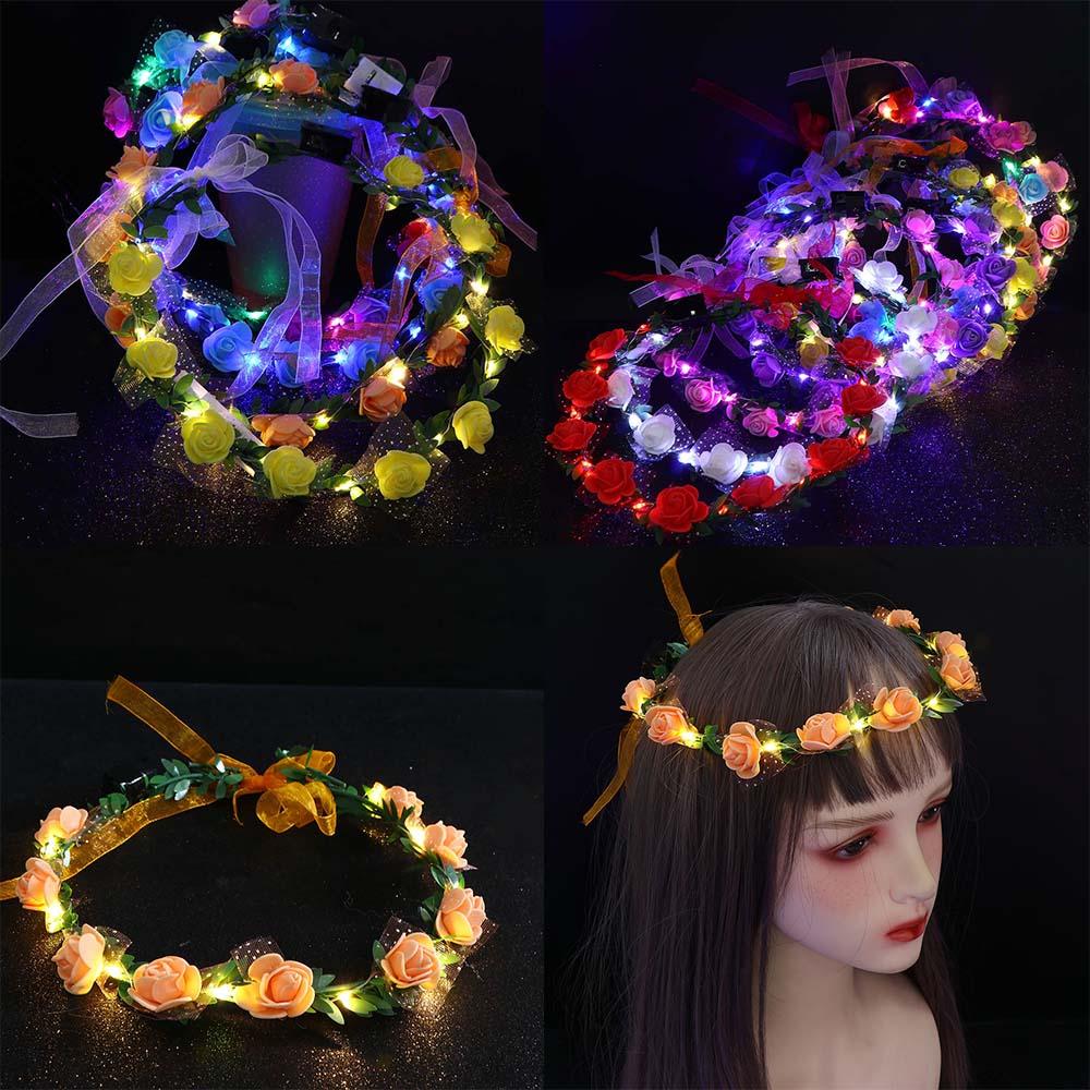 Headwear Rose Flower Crown Flower Headband Women Headwear Wreath Decoration LED Light Garland