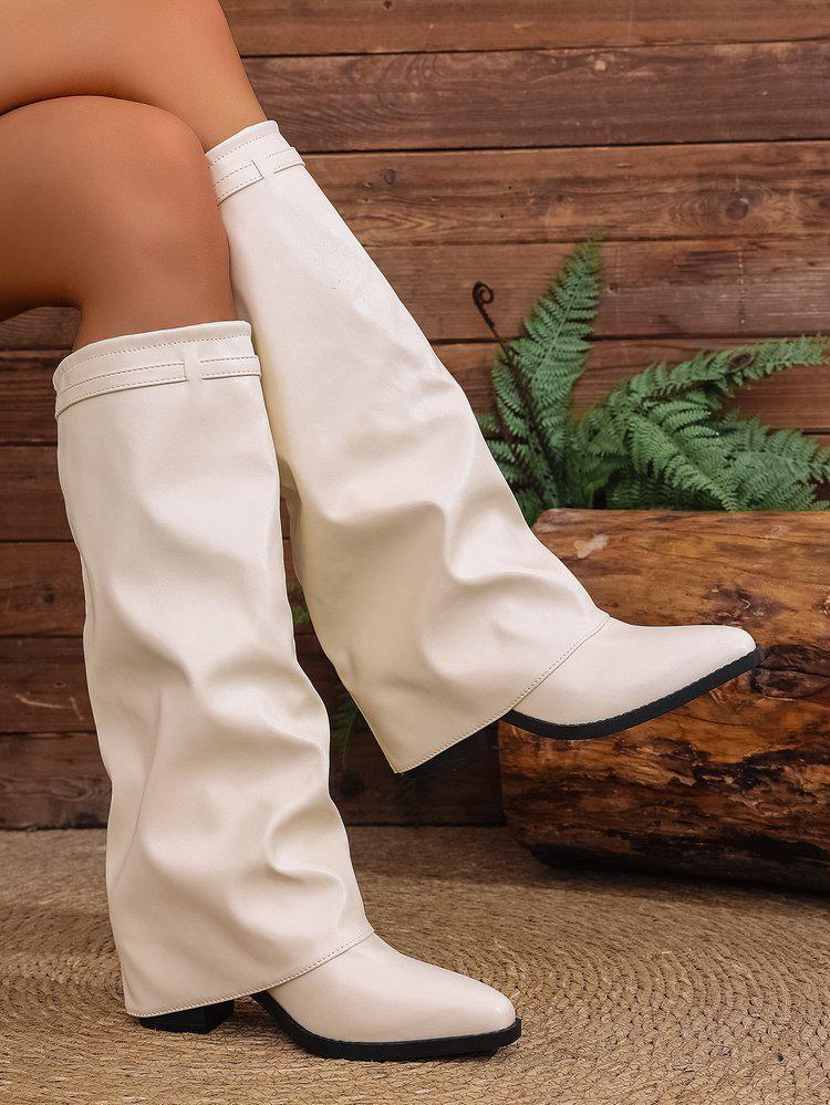 2025 Women's High-Heeled Cross-Folded Chunky Heel Fashion Boots Plus Size British Style