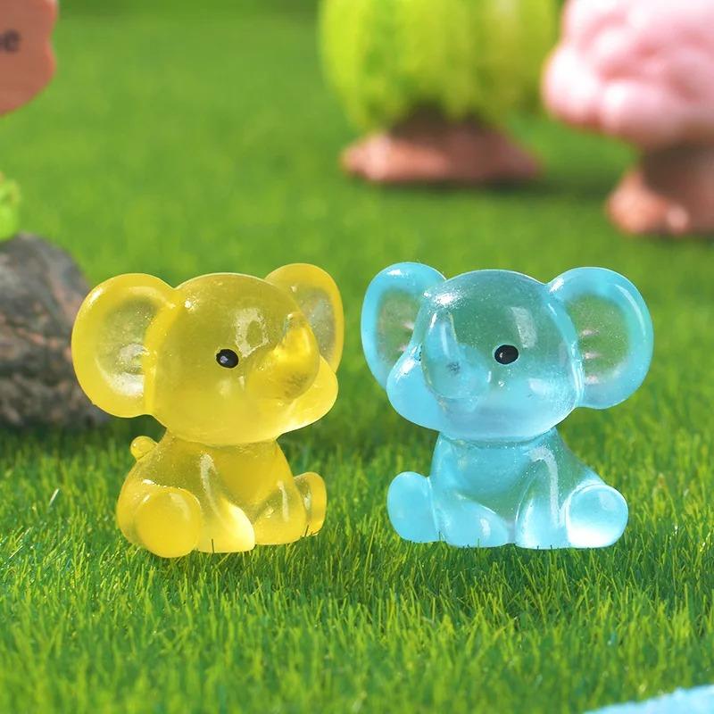 5Pcs Luminous Elephant Figures Fairy Garden Micro Landscape Ornament Glowing In Dark Miniature Flower Potted Dollhouse Decor