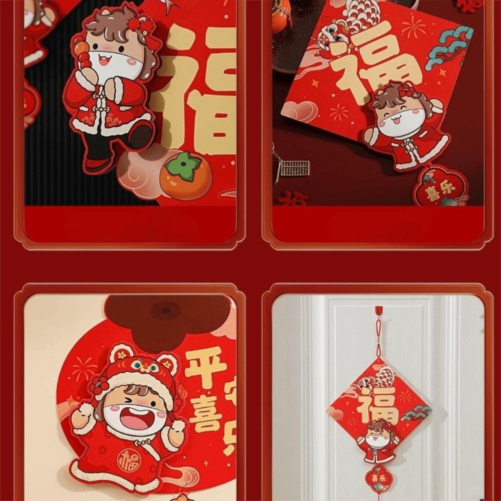 Chinese Style Spring Festival Decoration Cartoon Traditional Fu Character Pendants with Tassels Handcrafted