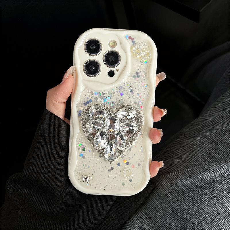 

Cream Style Anti-Drop Phone Case For Iphone16Promax Rhinestone Love Apple 17 Sequin 15 Soft iPhone 7/8/SE 2020