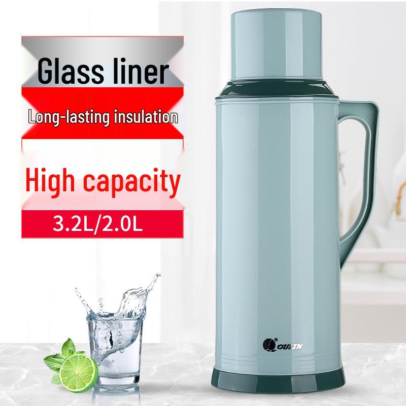 Oulin Large-Capacity Thermos Flask, Glass Liner for Home or Dorm Use, Ideal for Students 2L Gray with Cork