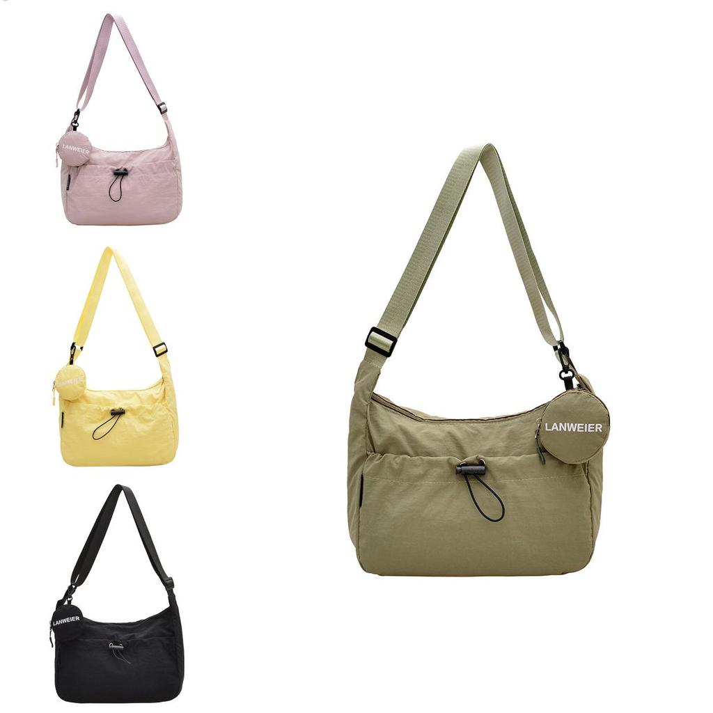 Simple Solid Color Drawstring Design Women Shoulder Bags With Letter Print Coin Purse For Daily Urban Use