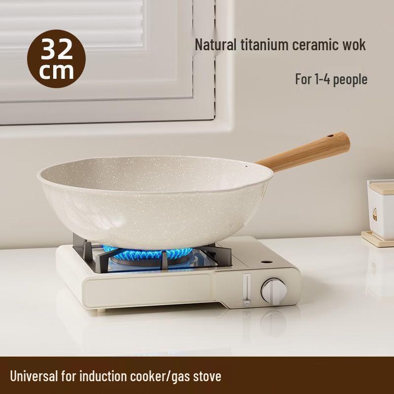 ZISIZ 32cm Titanium Ceramic Non-stick Stir-fry Pan