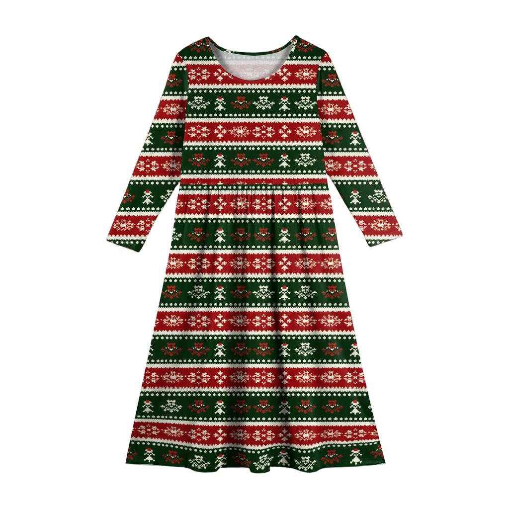 Girls' Maxi Dress - Long Sleeve Pocket Dress Christmas Day