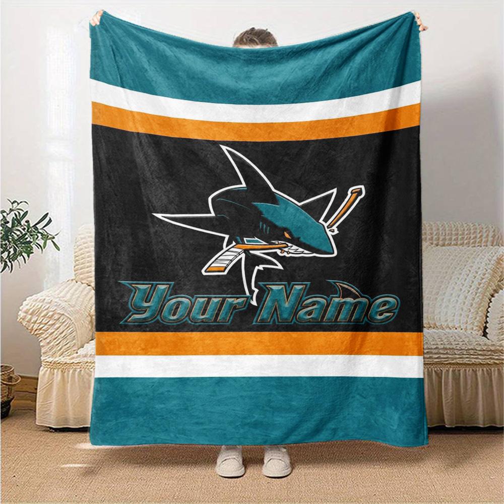 Name Custom San Jose Sharks Print Flannel Blanket High Quality Warm Comfortable Cover for All Seasons Perfect for Gifts Home Decor