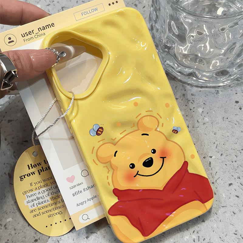 Folds cute Winnie the Pooh for iPhone17 mobile phone case Apple 16Pro three-dimensional 15 cartoon 13/14 soft
